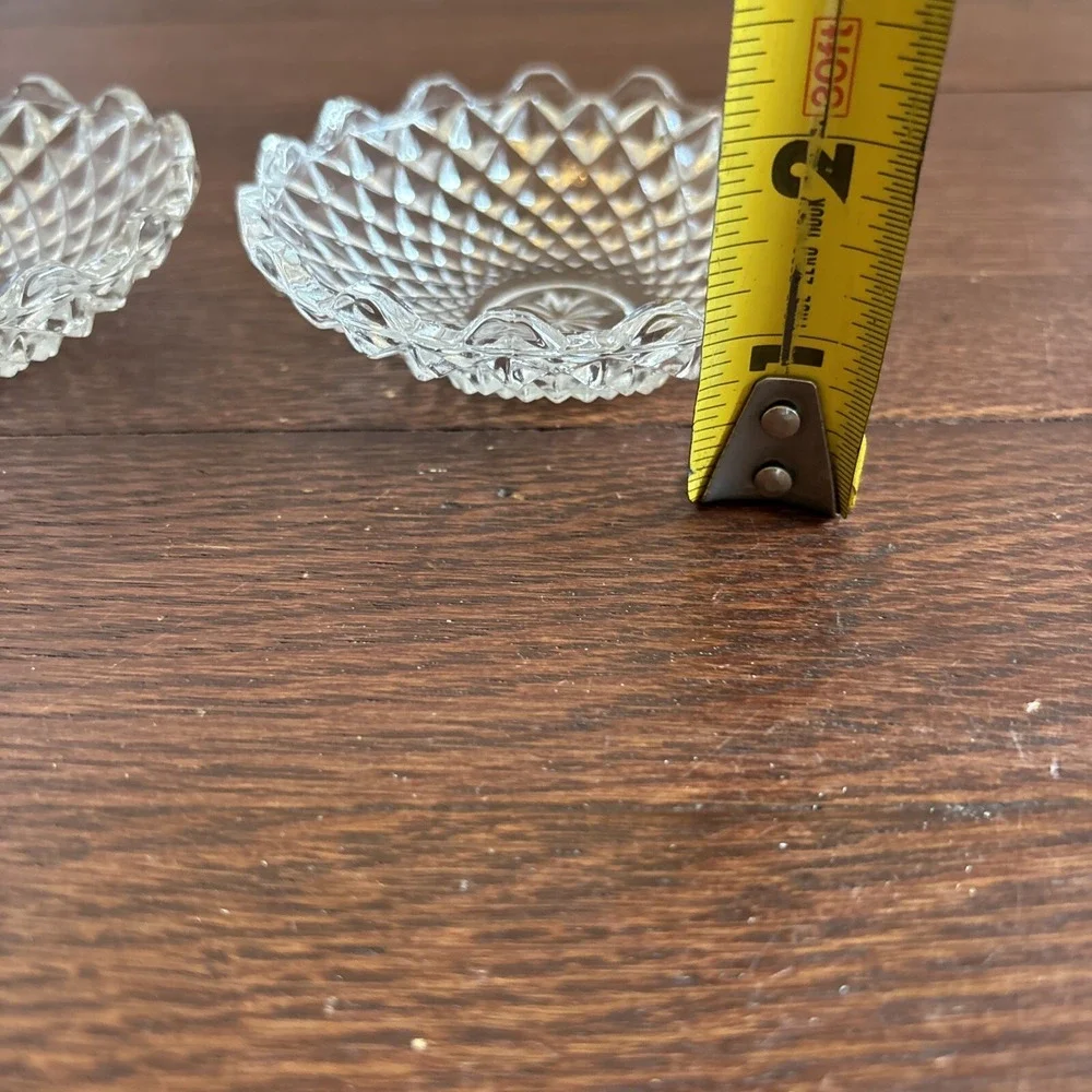 Pair of Vintage Cut Crystal Bowls Made In Italy  Unique Diamond & Floral Pattern
